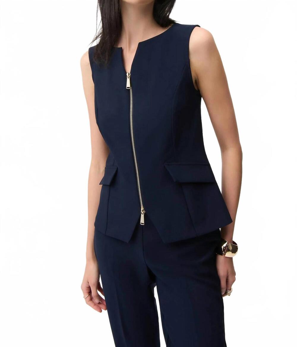 NEW JOSEPH RIBKOFF fitted sleeveless front zipper vest in midnight blue